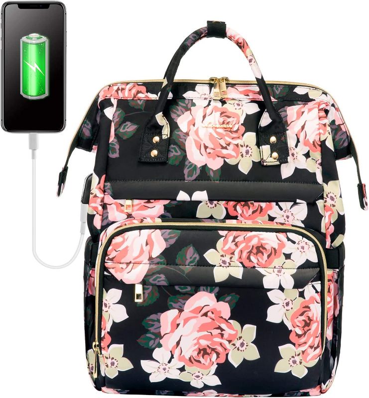 Photo 1 of LOVEVOOK Laptop Backpack for women Cute Laptop Bag Computer Bag Floral Laptop Purse with USB Charging Port, 15.6-Inch
