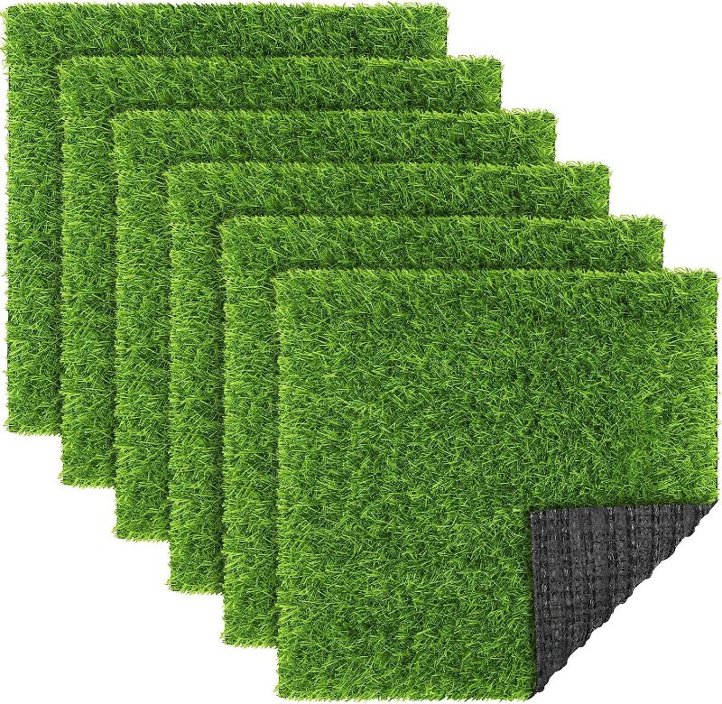 Photo 1 of 12 Packs Artificial Grass Square Mat 12 x 12 Inch Fake Grass Turf Patch with Drainage Hole Synthetic Garden Grass Tiles Realistic Grass Rug for DIY Indoor Outdoor