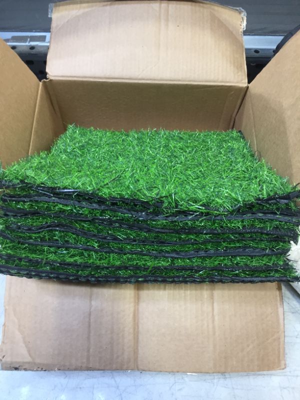 Photo 2 of 12 Packs Artificial Grass Square Mat 12 x 12 Inch Fake Grass Turf Patch with Drainage Hole Synthetic Garden Grass Tiles Realistic Grass Rug for DIY Indoor Outdoor