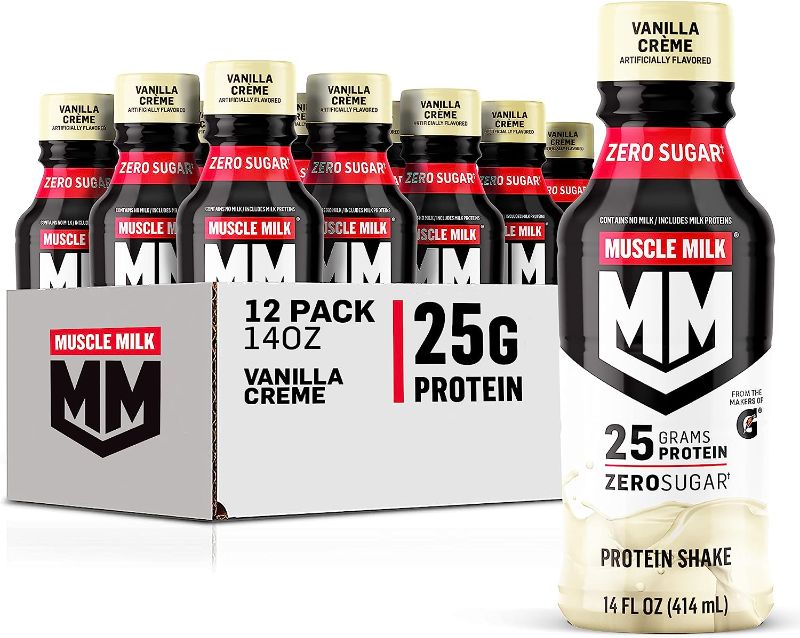 Photo 1 of 12 PACK Muscle Milk, Zero Sugar, Genuine, Vanilla Crème Artificially Flavored, Non-Dairy Protein Shake- BEST BY 08/29/2023
