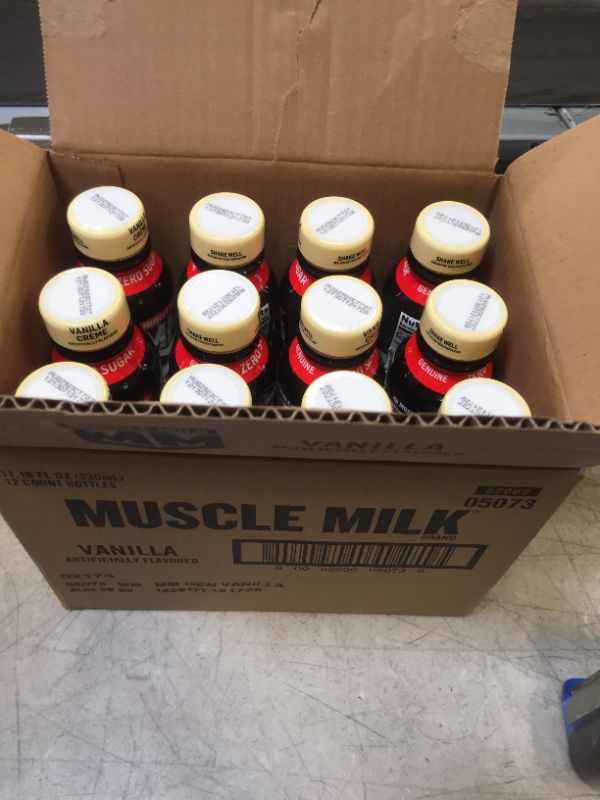 Photo 2 of 12 PACK Muscle Milk, Zero Sugar, Genuine, Vanilla Crème Artificially Flavored, Non-Dairy Protein Shake- BEST BY 08/29/2023
