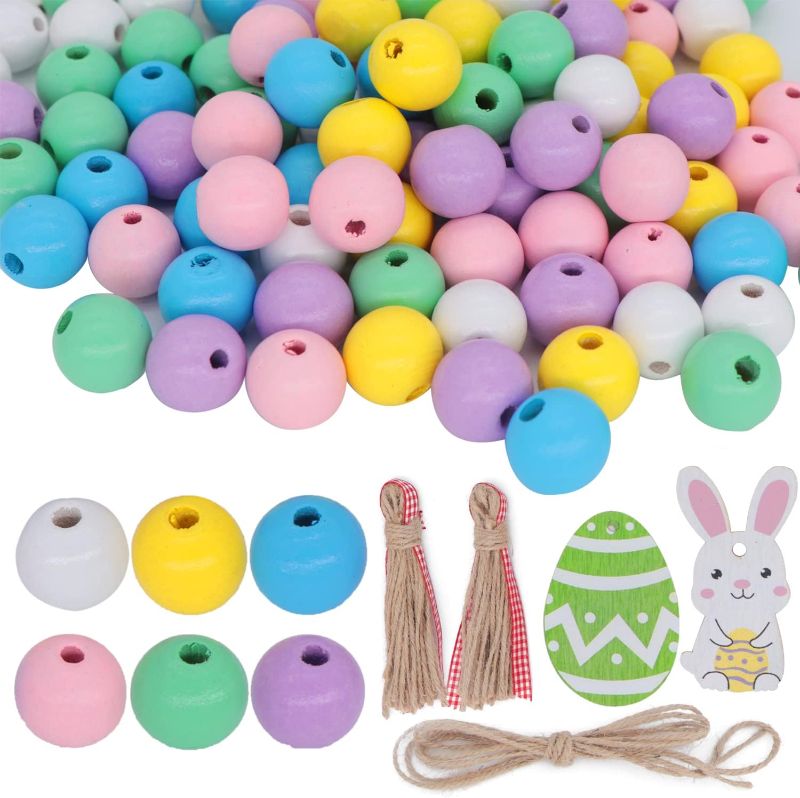 Photo 1 of 120 Pcs Easter Wooden Beads, SPWOLFRT 16 mm Easter Colorful Crafts Bead, 6 Different Corlor Wooden Round Beads for Farmhouse Easter Spring Garland DIY Crafts Making Easter Home Decor (Pink)

