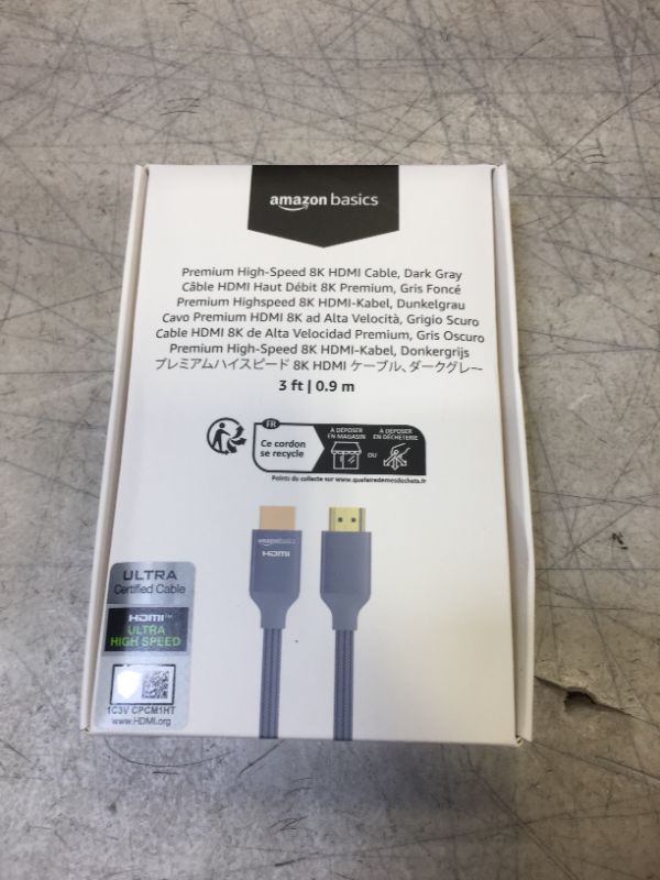 Photo 2 of Amazon Basics High-Speed HDMI Cable (48Gbps, 8K/60Hz ) - 3 Feet, Dark Gray
