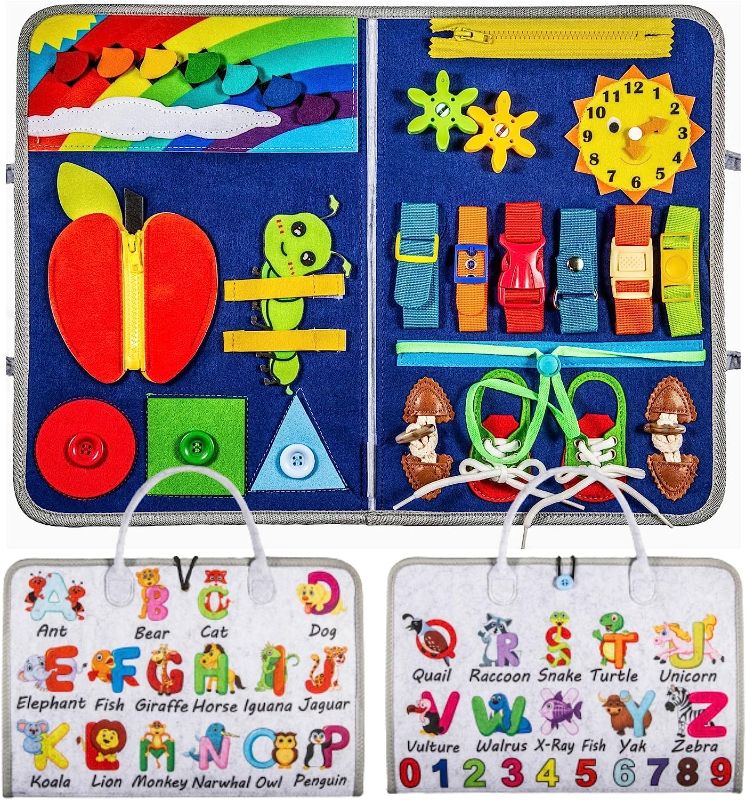 Photo 1 of Busy Board Montessori Toys for Toddlers - Unisex Toddler Busy Board Perfect 25 Travel Toys in 1 Sensory Board to Learn Basic Fine Motor Skills Educational Gifts for Toddler Boys and Girls
