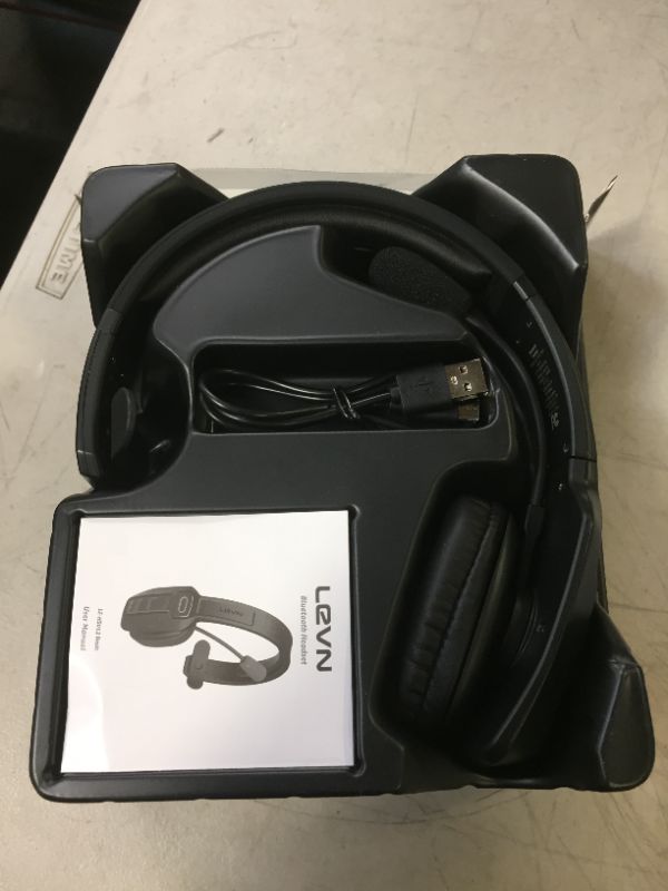 Photo 2 of LEVN Bluetooth Headset with Microphone, Trucker Bluetooth Headset with AI Noise Cancelling & Mute Button, Wireless On-Ear Headphones 60 Hrs Working Time, for Trucker Home Office Remote Work Zoom LE-HS012