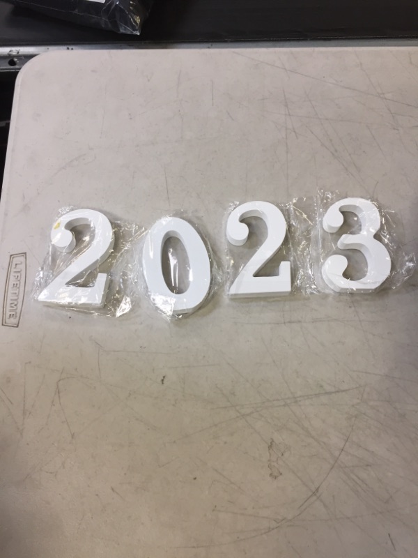 Photo 3 of 2023 Graduation Decorations 2023 Sign Letter Table Top 2023 Number Centerpieces for Graduate Photo Props 2023 Word Sign Table Decor for New Year Holiday Wedding Birthday - White
