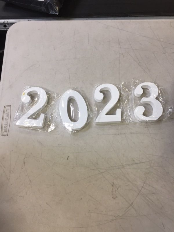 Photo 2 of 2023 Graduation Decorations 2023 Sign Letter Table Top 2023 Number Centerpieces for Graduate Photo Props 2023 Word Sign Table Decor for New Year Holiday Wedding Birthday - White
