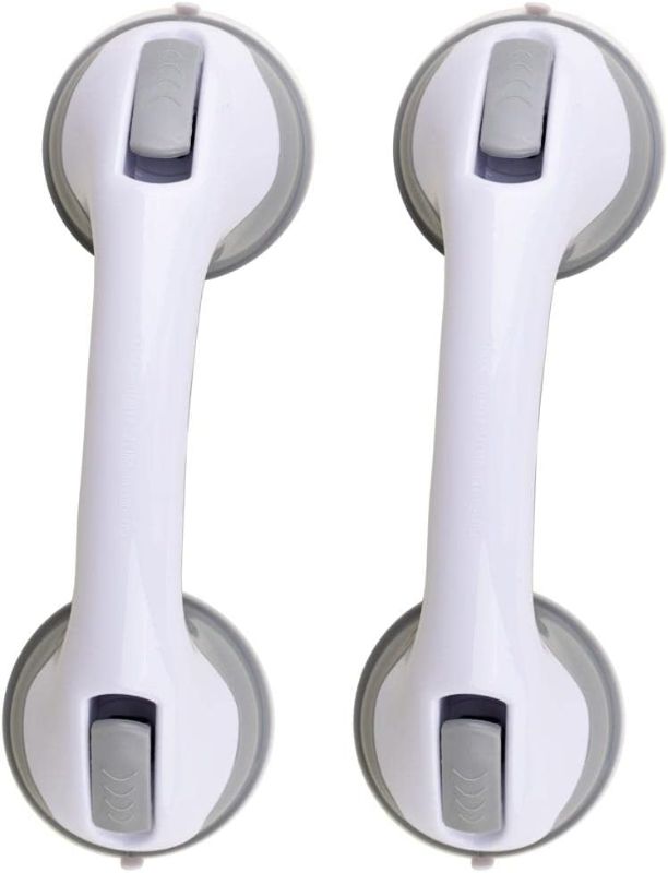 Photo 1 of (2 Pack) Shower Handle 12 inch Grab Bars for Bathtubs and Showers Suction Bar Handles Handicap Elderly Seniors Safety Bathroom Bathtub Bath Grip - Balance Assist ONLY for Tiles Glass & Hard Plastic
