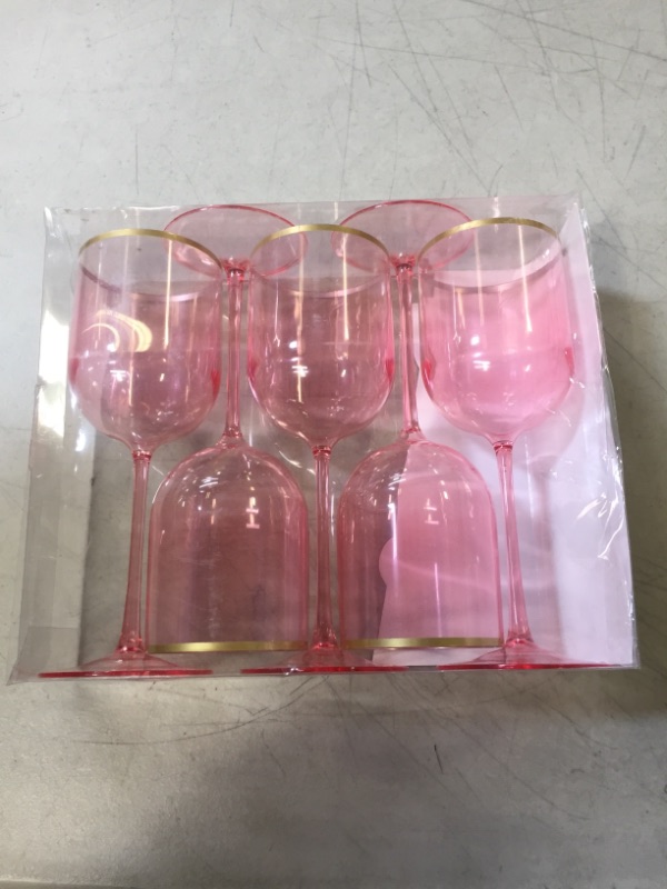 Photo 2 of 12 OZ PINK GOLD RIM QINE GLASSES 5 PCK