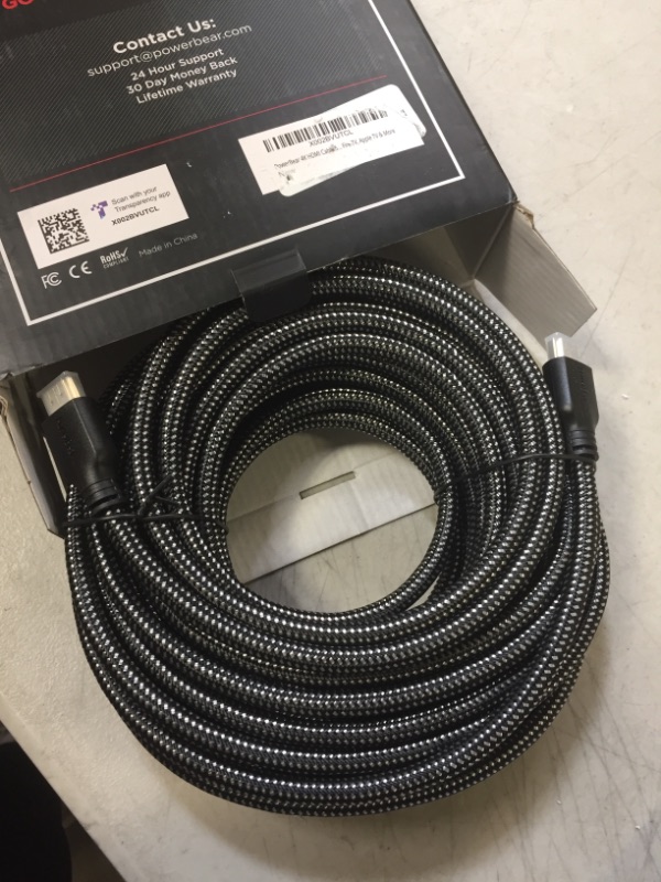 Photo 2 of PowerBear 4K HDMI Cable 50 ft | High Speed, Braided Nylon & Gold Connectors, 4K @ 60Hz, Ultra HD, 2K, 1080P, ARC & CL3 Rated | for Laptop, Monitor, PS5, PS4, Xbox One, Fire TV, Apple TV & More 1 50 ft