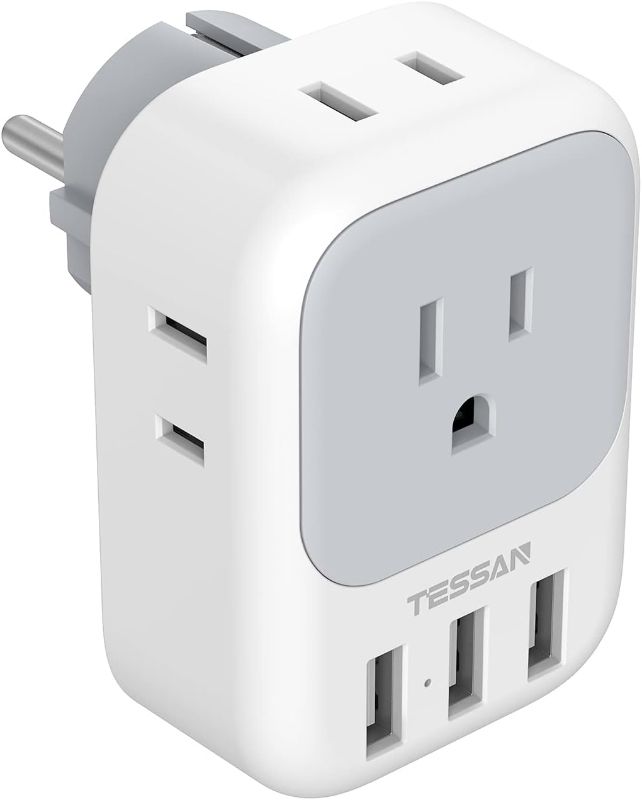 Photo 1 of 
TESSAN Type E F Plug Adapter, Germany France Power Adapter, Schuko Outlet with 4 AC Outlets 3 USB Ports, Travel Adaptor for US to Europe EU Spain Iceland Korea Greece Russia German French
