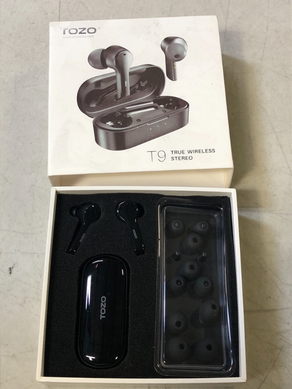 Photo 2 of TOZO T9 True Wireless Earbuds Environmental Noise Cancellation 4 Mic Call Noise Cancelling Headphones Deep Bass Bluetooth 5.3 Light Weight Wireless Charging Case IPX7 Waterproof Headset Black