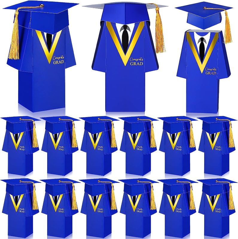 Photo 1 of 24 Pcs Graduation Cap Gift Box Graduation Candy Box with Gold Tassel Graduation Cap Gown Decorations Grad Cap Decorations Congrats Grad Candy Goodie Chocolate Box for 2023 Graduation Gift (RoyalBlue)
