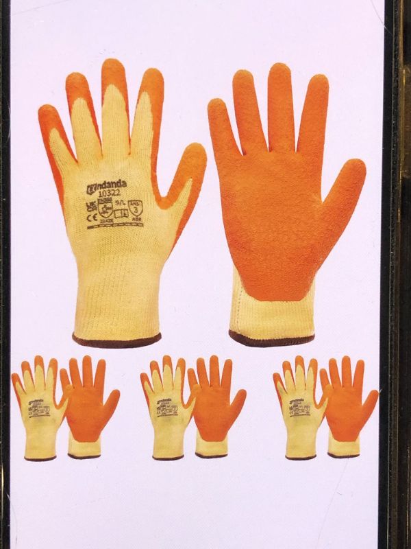 Photo 1 of ANDANDA 1/3 3 PAIRS SAFETY WORK GLOVES ORANGE 9L