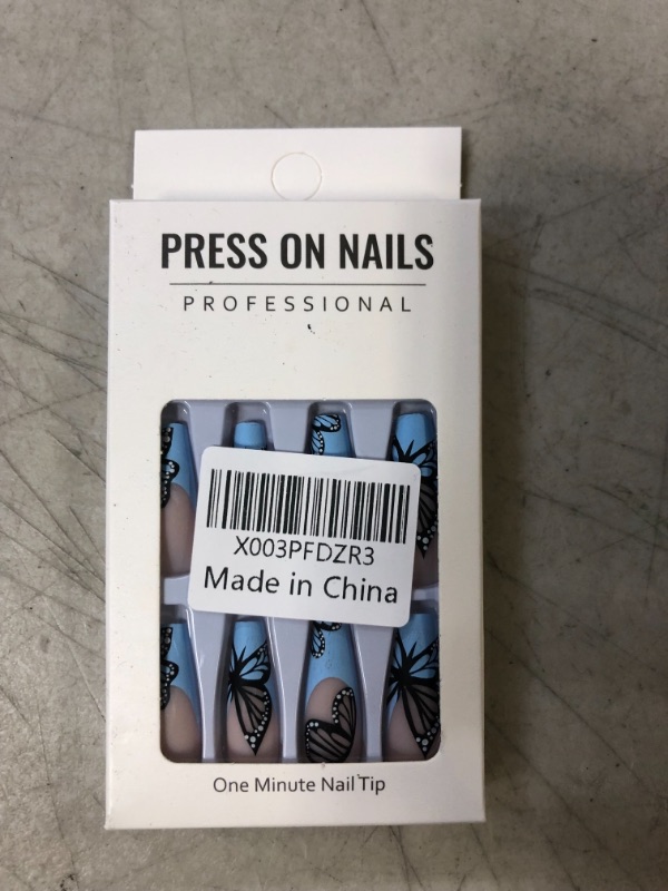 Photo 2 of 24 Pcs Black Butterfly Press on Nails Long Ballet Stick on Nails Square Fake Nails Europe and America False Nails With Designs Acrylic Nails Glue On Nails For Women Or Girls