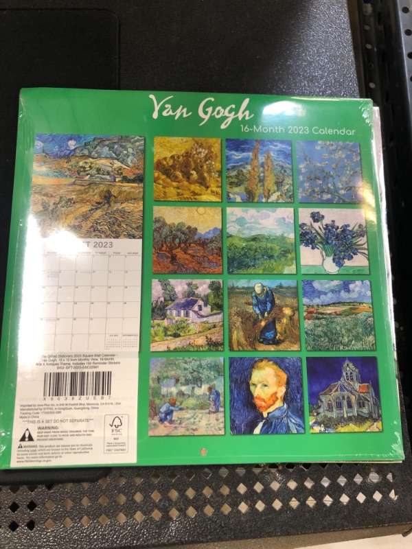 Photo 2 of 2023 Square Wall Calendar, Van Gogh, 16-Month Arts & Antiques Theme with 180 Reminder Stickers (12x12 In)
