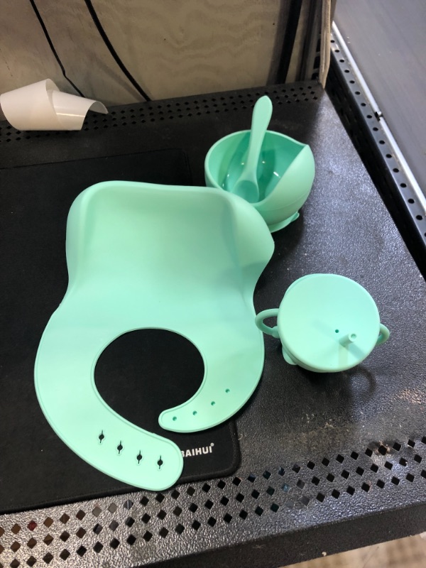 Photo 2 of Baby Silicone Feeding Set-Silicone Bowl,Bib,Spoon,Cup With Snack & Sippy Lids-Self Feeding Baby-Eating Feeding Supplies-Baby Led Weaning Utensils-Baby Snack Cups -Dishwasher Safe- 6+ Months