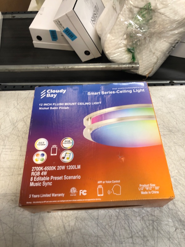 Photo 2 of CLOUDY BAY 12 Inch LED Smart Flush Mount Ceiling Light,20W 2700K-6500K, 4W RGB Color Compatible with Alexa and Google Home Assistant, Nickel Satin 12 Inch-Brushed Nickel Rgbcw / Wifi