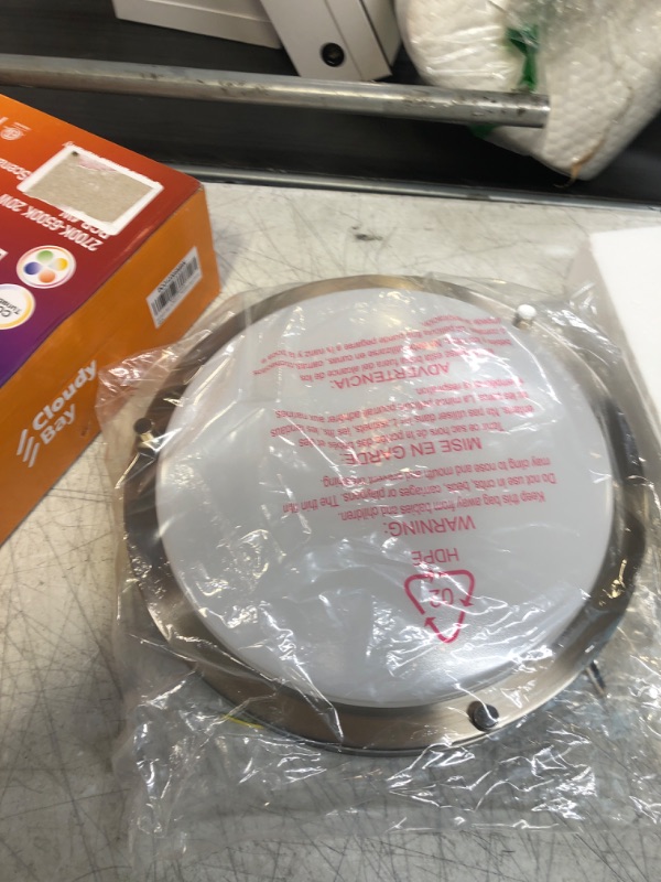 Photo 1 of CLOUDY BAY 12 Inch LED Smart Flush Mount Ceiling Light,20W 2700K-6500K, 4W RGB Color Compatible with Alexa and Google Home Assistant, Nickel Satin 12 Inch-Brushed Nickel Rgbcw / Wifi