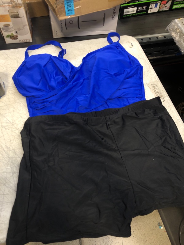 Photo 2 of Aqua Eve Women Two Piece Plus Size Tankini Swimsuits with Shorts Tummy Control Bathing Suits Ruched V Neck Swimwear Royal Blue 18 Plus