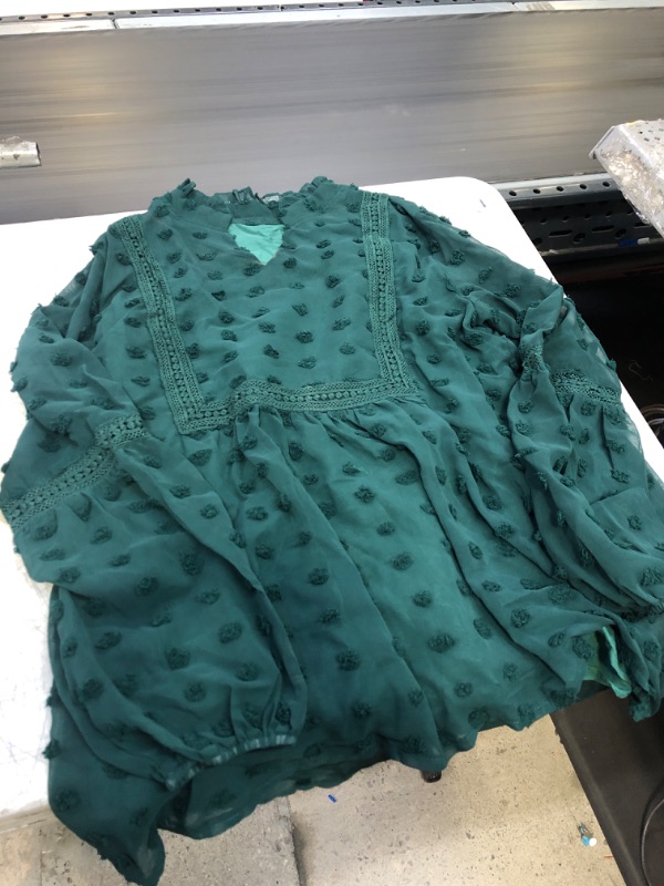 Photo 2 of Biucly Womens Chiffon Blouses Lantern Long Sleeve V Neck Flowy Babydoll Boho Tops Pom Pom Shirts A Dark Green
SIZE M/L 