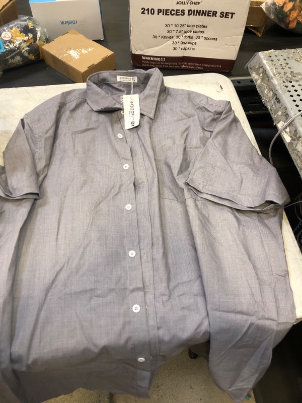 Photo 2 of COOFANDY Men's Casual Linen Button Down Shirt Short Sleeve Beach Shirt X-Large Short Sleeve - Grey
