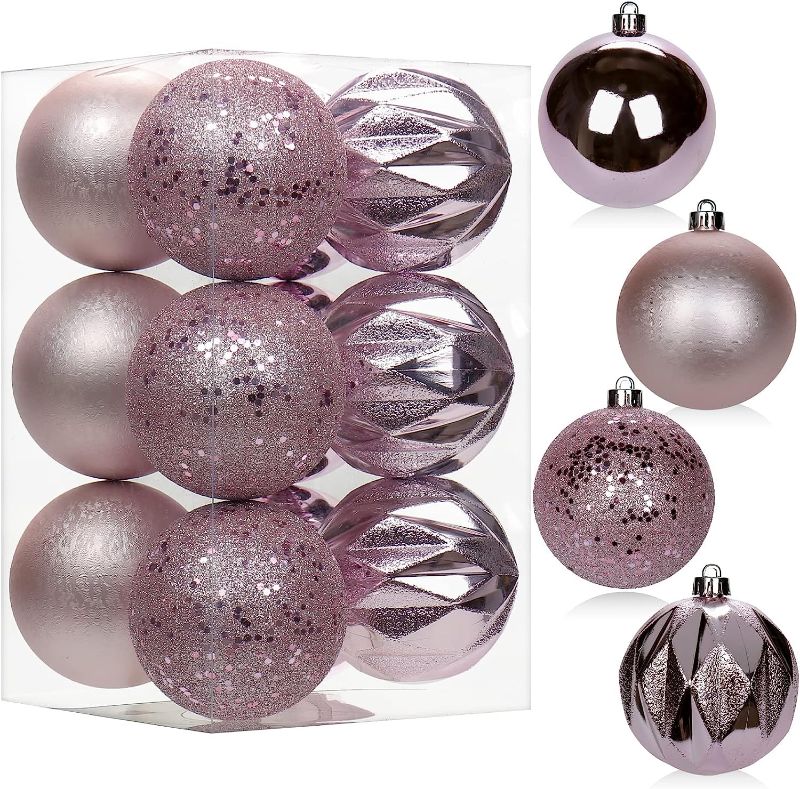 Photo 1 of 12PCS 3.15" Christmas Ball Ornaments Shatterproof Pink Christmas Tree Decorations Xmas Tree Balls Halloween Ornaments Décor 2 PACK 
