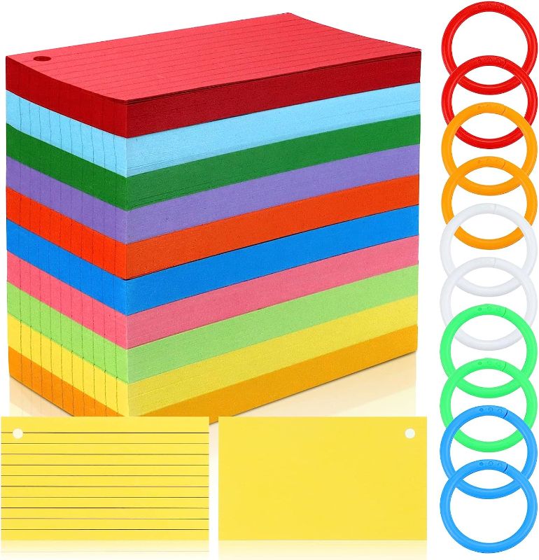 Photo 1 of Tecmisse Multicolor Index Cards, 600 Sheets Flash Cards with Rings, 3 x 5 Inch Ruled Index Cards Study Cards Notecards for School Learning and office Supplies, 10 Colors
