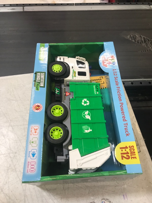 Photo 3 of  Friction Powered Garbage Truck Toys 1:16 Toy Vehicle with Lights and Sounds for Kids