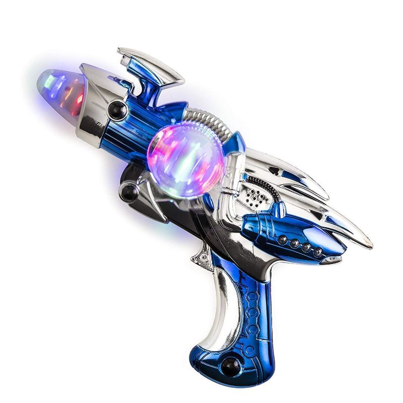 Photo 1 of Kicko Toy Gun - Blue Light-up Noise Blaster 11.5 Inches Long with Cool and Fun Super Spinning Space Style - for Novelty and Gag Toys, Party Favor, Par
