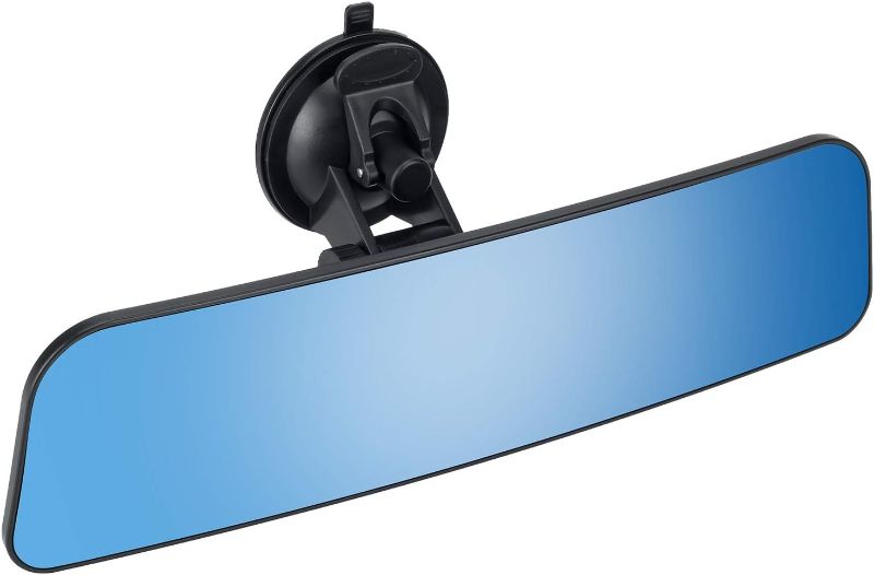 Photo 1 of 12'' Large Anti Glare Rear View Mirror with Suction Cup, Stick on Universal Frameless Inside Rearview Blue Mirror with Panoramic Wide Angle Mounted on Windshield for Car Marine Auto Boat Truck SUV Van
