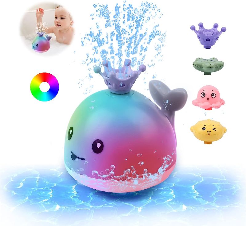 Photo 1 of Candyfouse Baby Bath Toys, Whale Spray Swimming Pool Toy, Four Water Spray Patterns, Baby Light Up Bath Tub Toys, Waterproof Design Fun Bath Toys, Smooth Body Safety, Baby Toys for Kids?Grey?
