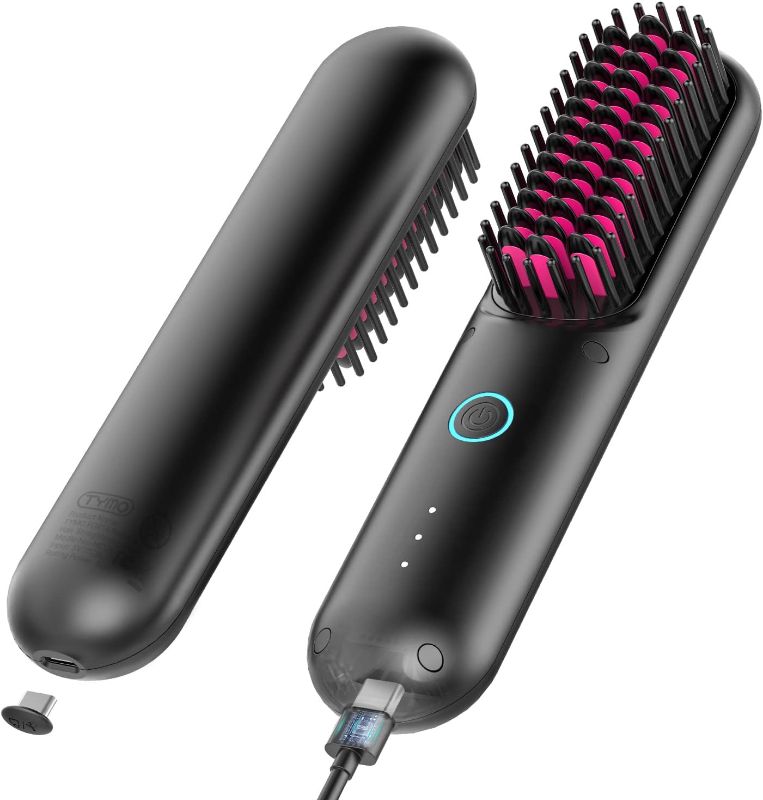 Photo 1 of Cordless Hair Straightener Brush, TYMO Portable Straightening Brush with Negative Ion, Hot Comb Hair Straightener for Women, Lightweight & Mini to Carry Out, USB Rechargeable, ( SEALED ITEM )
