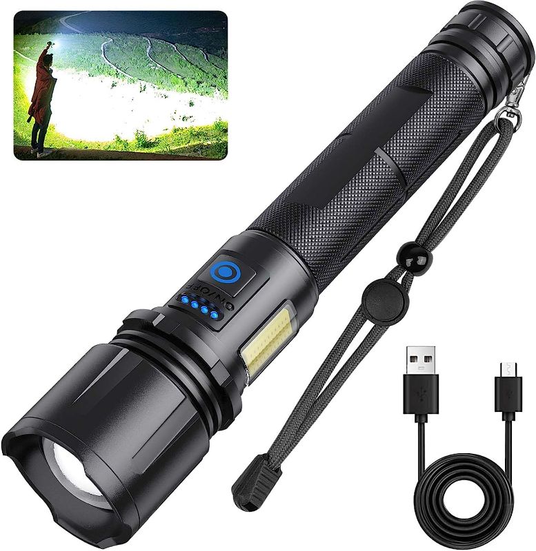 Photo 1 of Cinlinso Flashlights High Lumens Rechargeable, 900000 Lumens Super Bright Led Flashlight, 7 Modes with COB Work Light, IPX6 Waterproof, Handheld Powerful Flash Light for hu?ting, Camping, Emerge?cies
