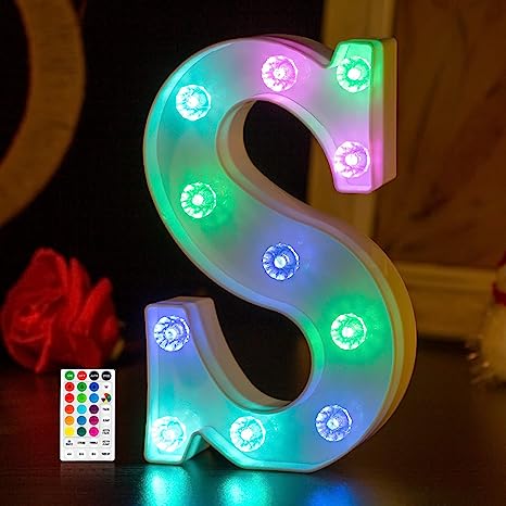 Photo 1 of  LED Letter Lights Signs: Color Changing Light Up Alphabet Marquee Letters Lamp Colorful Night Light Remote Timer for Wedding Wall Home Christmas Birthday Decorations-Light up S
