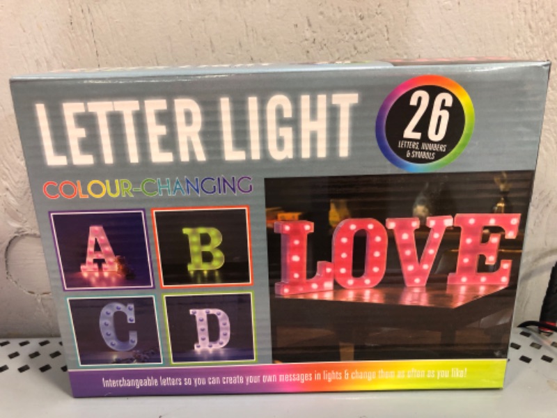 Photo 3 of  LED Letter Lights Signs: Color Changing Light Up Alphabet Marquee Letters Lamp Colorful Night Light Remote Timer for Wedding Wall Home Christmas Birthday Decorations-Light up S