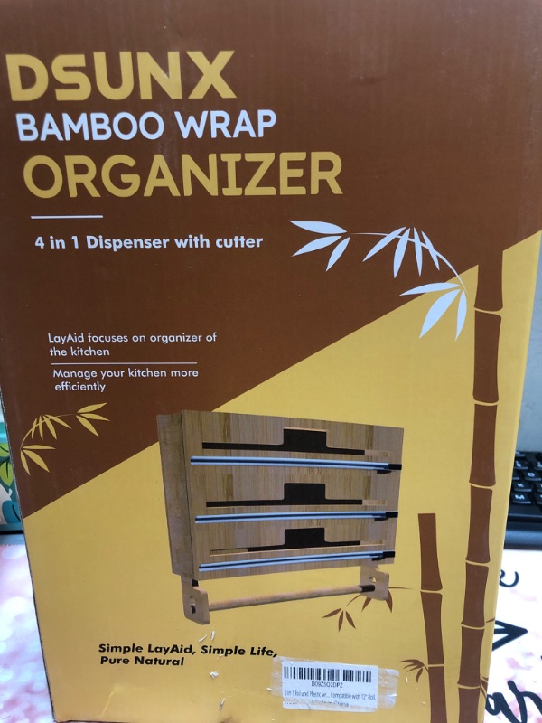 Photo 2 of 4 in 1 Bamboo foil and Plastic wrap Organizer with Cutter, Aluminum foil Dispenser - Cling wrap Dispenser for Kitchen Drawer, Hangable Compatible with 12" Roll. (3 in 1)