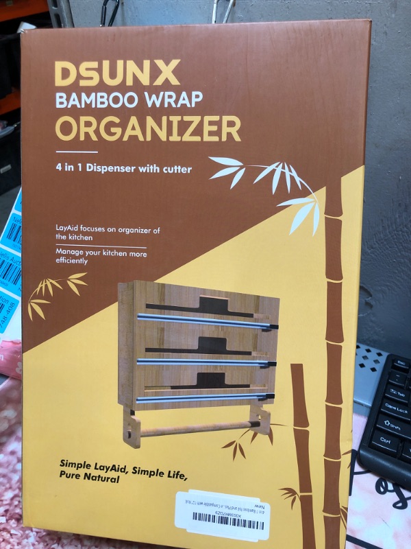 Photo 2 of 4 in 1 Bamboo foil and Plastic wrap Organizer with Cutter, Aluminum foil Dispenser - Cling wrap Dispenser for Kitchen Drawer, Hangable Compatible with 12" Roll. (3 in 1)