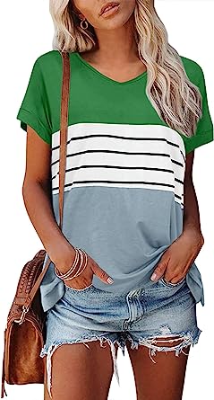 Photo 1 of  Womens Color Block Short Sleeve Tops Summer V Neck Casual Loose Tunic T-Shirts
SIZE LARGE 