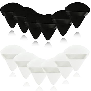 Photo 1 of 12 Pieces Powder Puffs Set Triangle Makeup Puffs Pads Makeup with Ribbon for Face Body Makeup Black White Soft Cotton Wet and Dry Makeup Tool (Black and White)