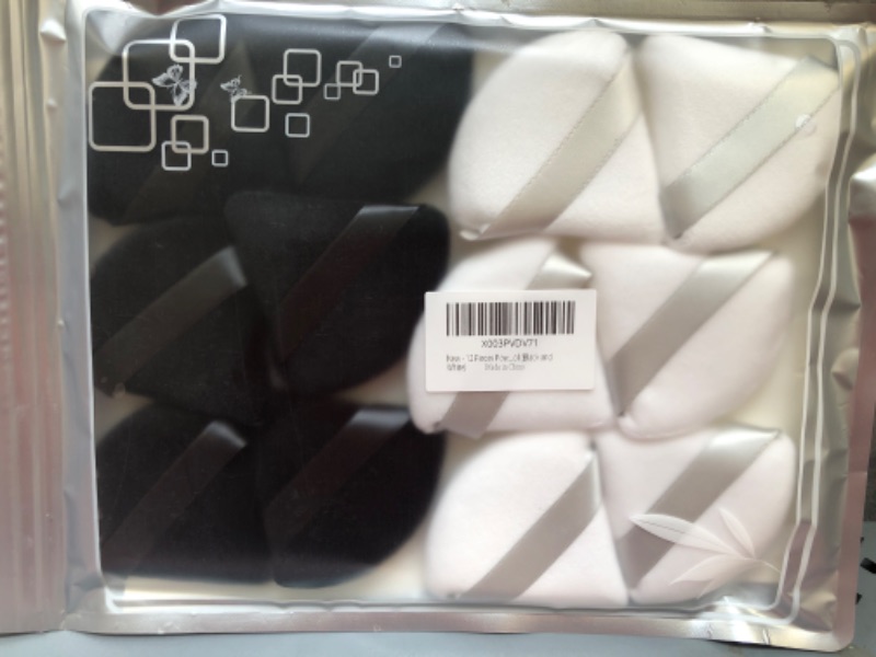 Photo 2 of 12 Pieces Powder Puffs Set Triangle Makeup Puffs Pads Makeup with Ribbon for Face Body Makeup Black White Soft Cotton Wet and Dry Makeup Tool (Black and White)