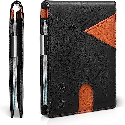 Photo 1 of  Wallet for Men - with Money Clip Slim Leather Slots Credit Card Holder RFID Blocking Bifold Minimalist Wallets with Gift Box