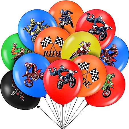 Photo 1 of 36 Pieces Dirt Bike Party Decorations Dirt Bike Party Balloons, Motocross Birthday Party Checkered Flag Party Decoration Balloon Supplies for Girl Boy Dirt Bike Sports Racing Party Supplies,12 Inches