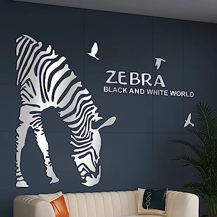 Photo 1 of 
Wsyakeli 3D Zebra Sticker - DIY Zebra Wall Sticker Home Office Mirror Wall Decor for Kids Room Living Room Bedroom TV Background Home Decorations (Silver Left, Medium 59*72.4 inches)