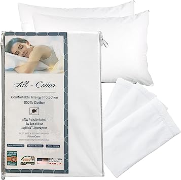 Photo 1 of    3 PACKS ---National Allergy Premium 100% Cotton Zippered Pillow Protector - King Size - White - 4 Pack - 300 Thread Count - Hypoallergenic Bed Pillowcase with Zipper - Breathable Encasement Cover
Visit the National Allergy Store