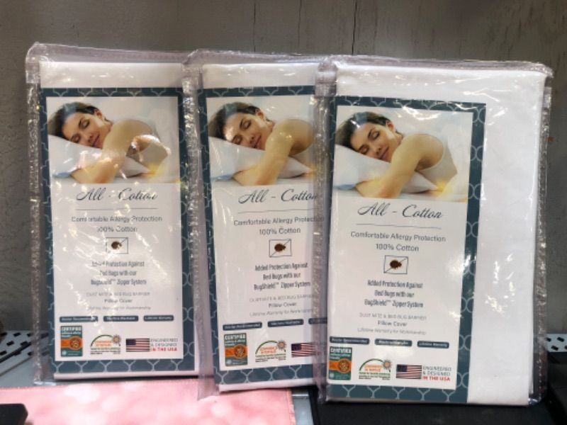 Photo 2 of    3 PACKS ---National Allergy Premium 100% Cotton Zippered Pillow Protector - King Size - White - 4 Pack - 300 Thread Count - Hypoallergenic Bed Pillowcase with Zipper - Breathable Encasement Cover
Visit the National Allergy Store