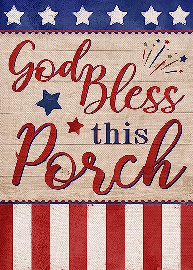 Photo 1 of 2 PIECES Dyrenson God Bless this Porch 4th of July USA Patriotic Memorial Day Decorative Garden Flag Double Sided, American Stripe Stars Burlap Yard Outside Decorations, America Outdoor Small Decor 12x18