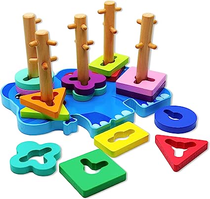 Photo 1 of Flyfy Elephant Base Sorting and Stacking Multiple Shape peg Toddler Toy. Montessori Toys for 2-4 Year Old Boys & Girls Gift, Color and Pattern Recognition Baby Puzzles