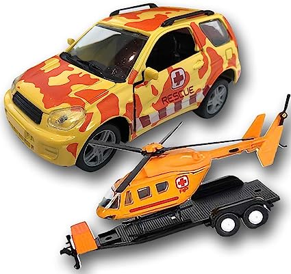 Photo 1 of ArtCreativity SUV Toy Car with Trailer and Helicopter Playset for Kids, Interactive Safari Play Set with Detachable Helicopter and Opening Doors on 4 x 4 Toy Truck, Best Birthday Gift for Boys & Girls