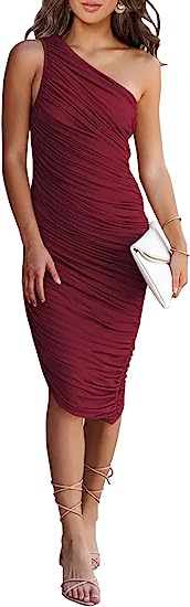 Photo 1 of     2XL-----------PRETTYGARDEN Women's Ruched Bodycon Dress 2023 Summer One Shoulder Sleeveless Party Cocktail Pencil Dresses